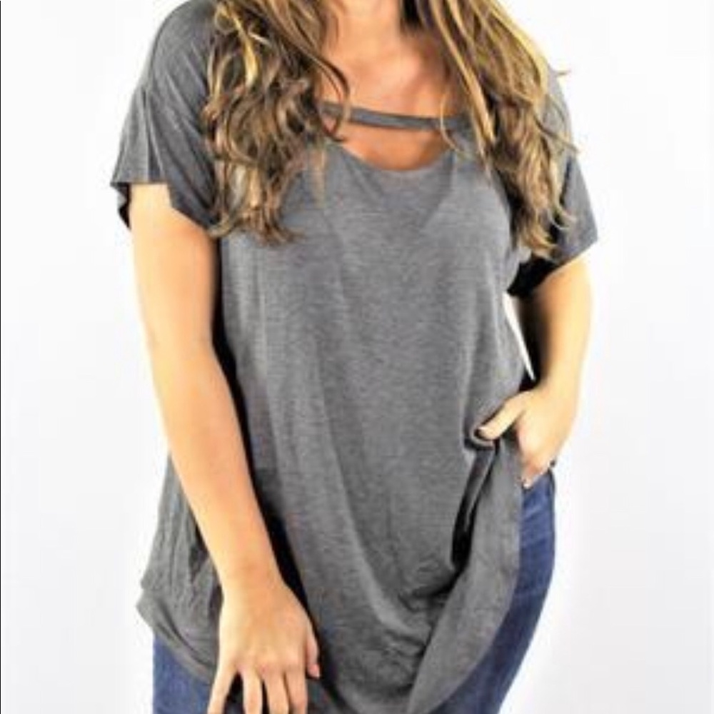 Plus Heather Grey Key Hole Tee